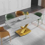 63″-70.87″ Classical Dining Table with Rectangular Sintered Stone Tabletop, X-Shaped Carbon Steel Base Design(for 4-6)