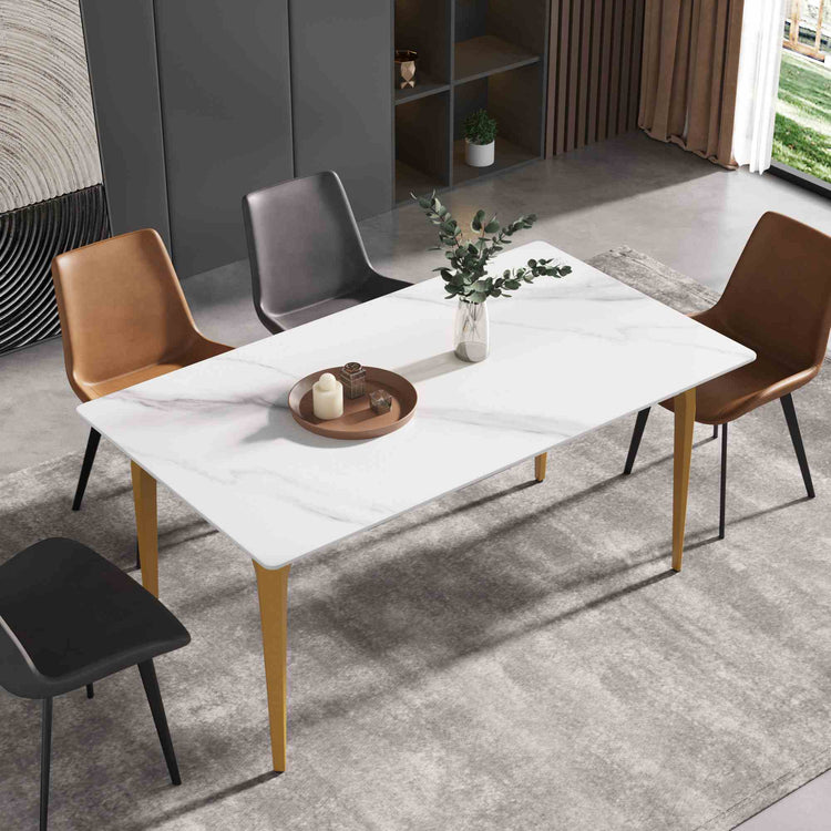 Luxury 63"-70.87'' Rectangular Dining Table for 4-6, Elegant Texture Marble Tabletop, Minimalist Carbon Steel Leg