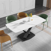 63″-70.87″ Classical Dining Table with Rectangular Sintered Stone Tabletop, X-Shaped Carbon Steel Base Design(for 4-6)