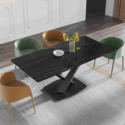 63″-70.87″ Classical Dining Table with Rectangular Sintered Stone Tabletop, X-Shaped Carbon Steel Base Design(for 4-6)