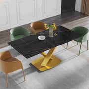 63″-70.87″ Classical Dining Table with Rectangular Sintered Stone Tabletop, X-Shaped Carbon Steel Base Design(for 4-6)