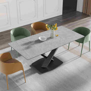 63″-70.87″ Classical Dining Table with Rectangular Sintered Stone Tabletop, X-Shaped Carbon Steel Base Design(for 4-6)