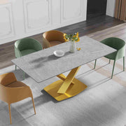 63″-70.87″ Classical Dining Table with Rectangular Sintered Stone Tabletop, X-Shaped Carbon Steel Base Design(for 4-6)