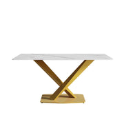 63″-70.87″ Classical Dining Table with Rectangular Sintered Stone Tabletop, X-Shaped Carbon Steel Base Design(for 4-6)