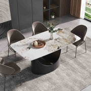 63'' & 70.87'' Luxury Curved Rectangular Faux Marble Dining Table With Carbon Seel Leg