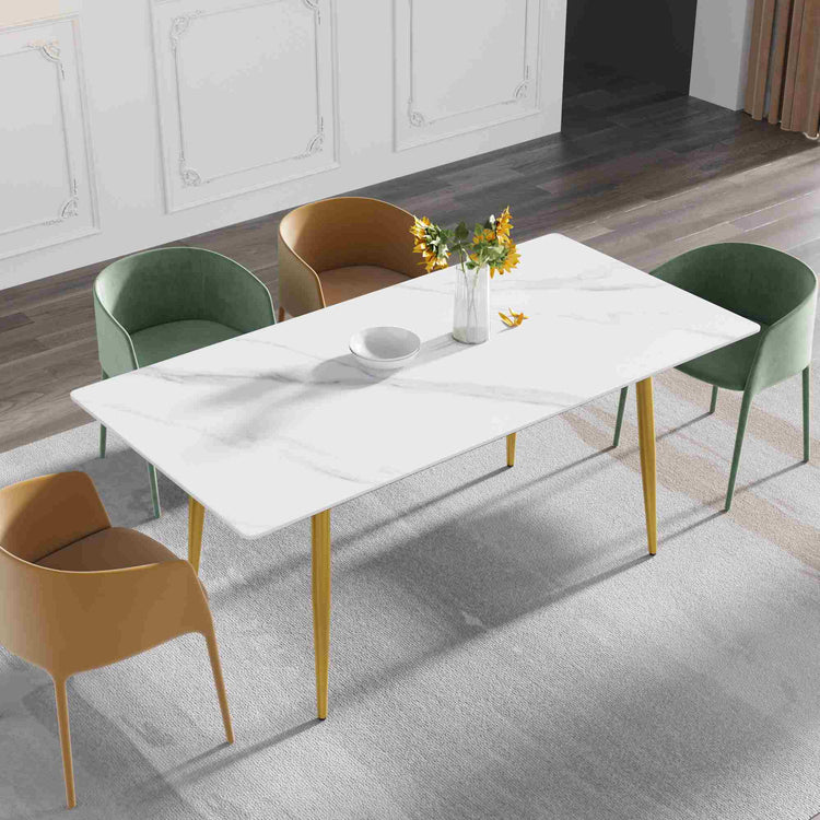 63" & 70.87" Modern Rectangular Dining Table with Sintered Stone Top and Simple Carbon Steel Legs