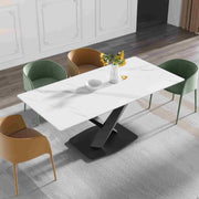 63″-70.87″ Classical Dining Table with Rectangular Sintered Stone Tabletop, X-Shaped Carbon Steel Base Design(for 4-6)