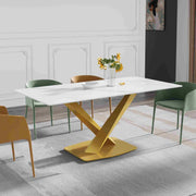 63″-70.87″ Classical Dining Table with Rectangular Sintered Stone Tabletop, X-Shaped Carbon Steel Base Design(for 4-6)
