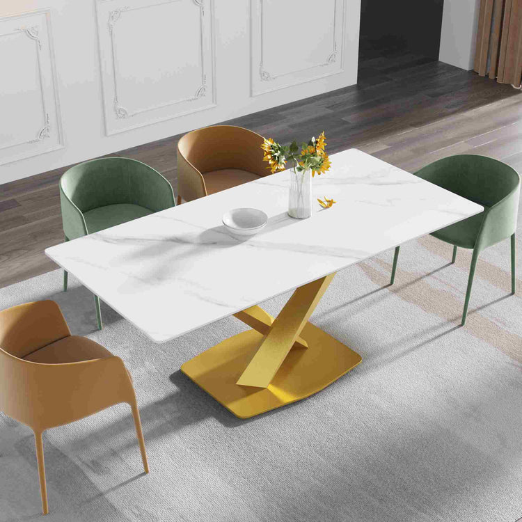 63″-70.87″ Classical Dining Table with Rectangular Sintered Stone Tabletop, X-Shaped Carbon Steel Base Design(for 4-6)
