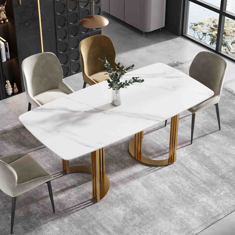 63'' & 70.87''Modern Luxury Curved Rectangular Faux Marble Dining Table With Metal Base