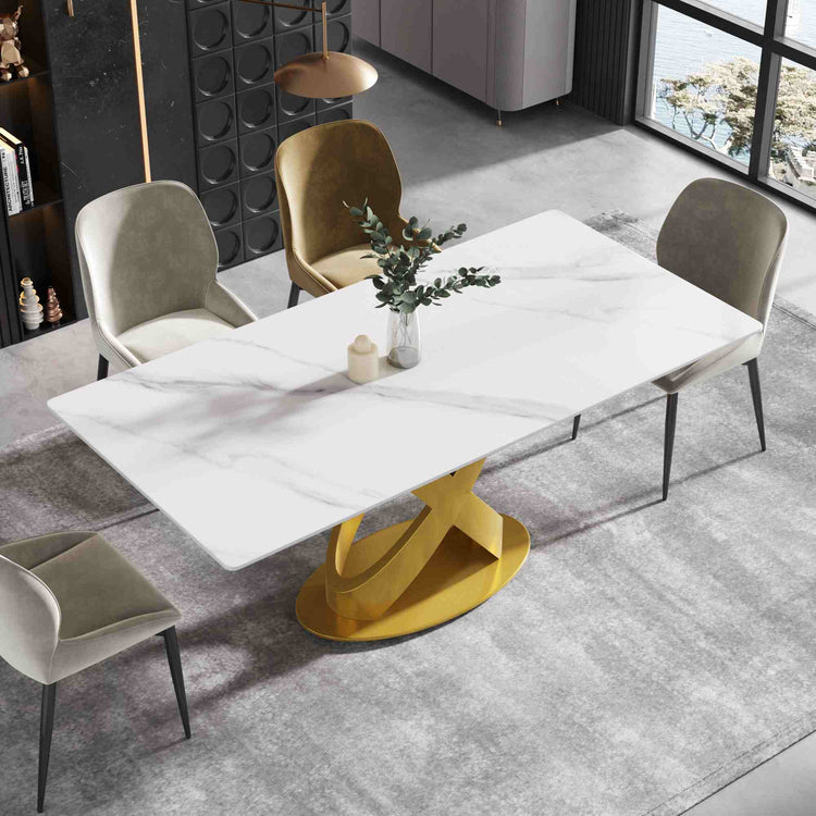 63" & 70.87" Modern Dining Table for 4-6, Sintered Stone Tabletop Kitchen Table, Solid Carbon Steel Base