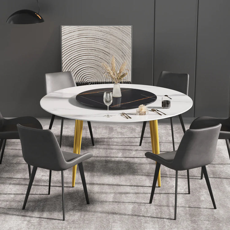53.15" Modern Round Dining Table With Lazy Susan Faux Marble Tabletop For 4-5 Person