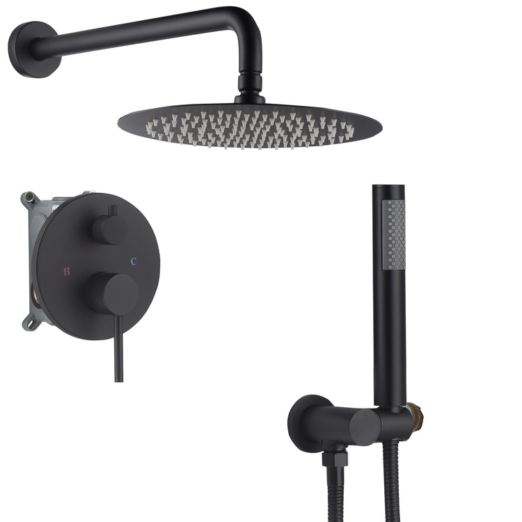 Wall Mount 10 Inch CircleRainshower Hand Shower & Tub Spout Shower System With Temperature Control