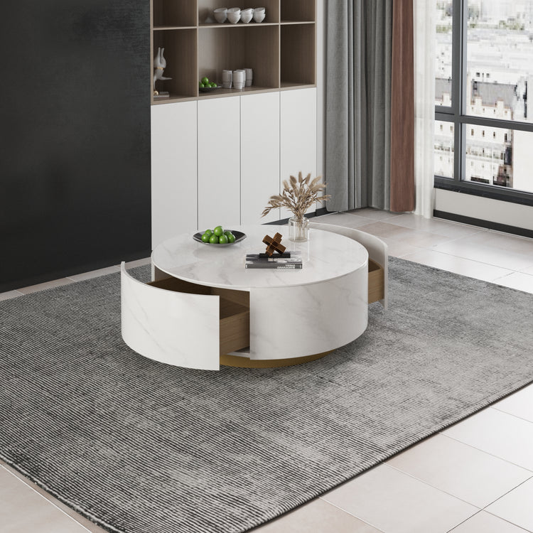 Modern Round Coffee Table Metal base with Storage Marble Accent Table MH-CT1822