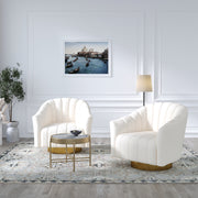 Modern Velvet Striped Fabric Metal Base Lounge Chair
