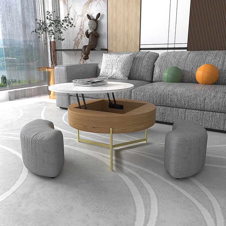 Magichome 31.5''L Round Lift-Top Coffee Storage Table with Storage & 3 Ottoman Natural&Black For Living Room,Bedroom