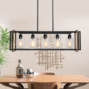 5 - Light Kitchen Island Linear Pendant with Wrought Iron Accents