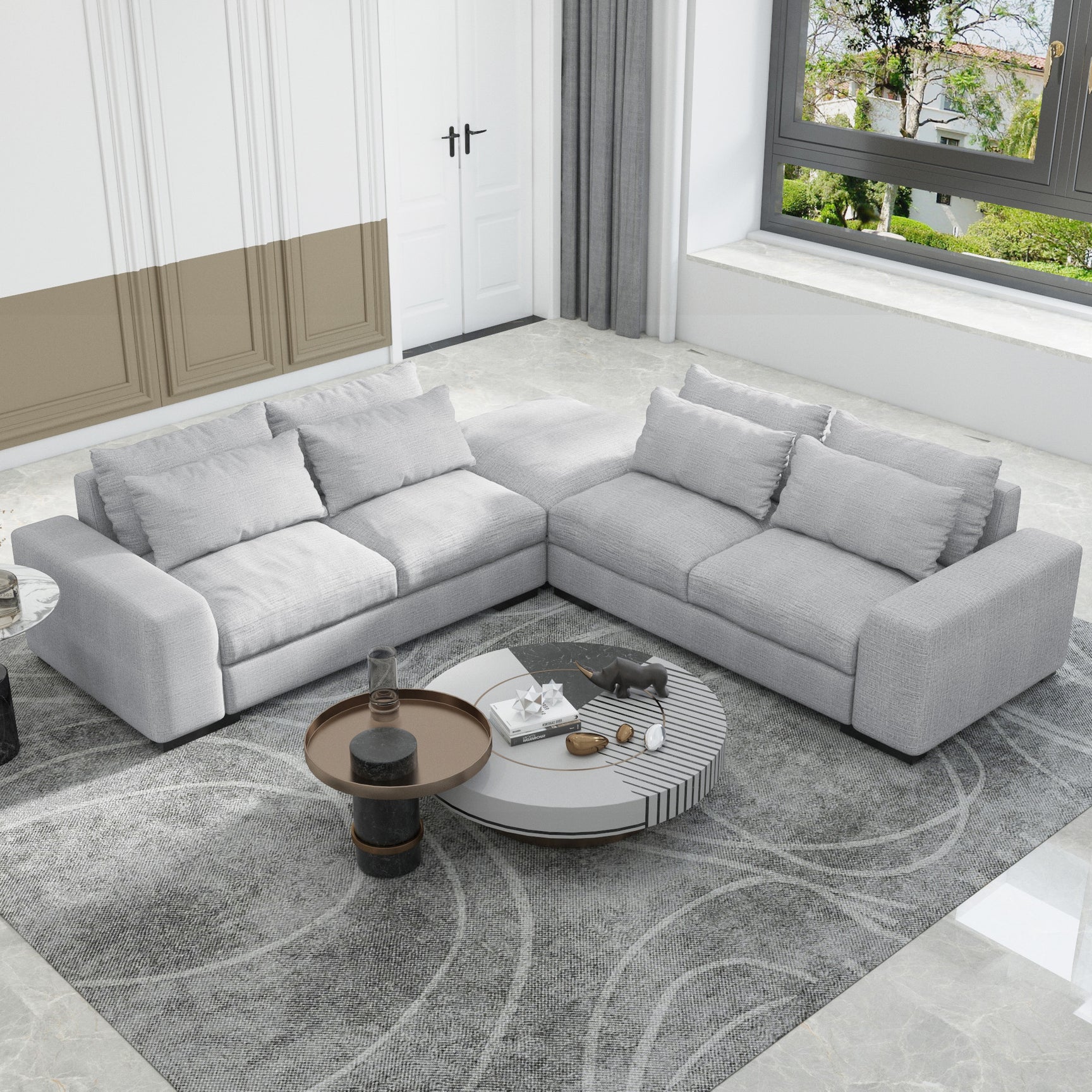 Magichome 149.61'' L Shaped Long Futon Couch Modular Sectional Living