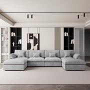 Modular Sofa & Sectional Sofa - Deep Seat Cloud Couch in Soft Linen Blend Fabric