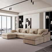 Modular Sofa & Sectional Sofa - Deep Seat Cloud Couch in Soft Linen Blend Fabric