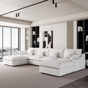 Modular Sofa & Sectional Sofa - Deep Seat Cloud Couch in Soft Linen Blend Fabric