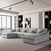 Modular Sofa & Sectional Sofa - Deep Seat Cloud Couch in Soft Linen Blend Fabric