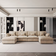 Modular Sofa & Sectional Sofa - Deep Seat Cloud Couch in Soft Linen Blend Fabric