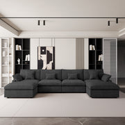 Modular Sofa & Sectional Sofa - Deep Seat Cloud Couch in Soft Linen Blend Fabric