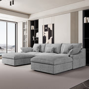 Modular Sofa & Sectional Sofa - Deep Seat Cloud Couch in Soft Linen Blend Fabric