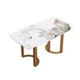 63'' & 70.87''Modern Luxury Curved Rectangular Faux Marble Dining Table With Metal Base