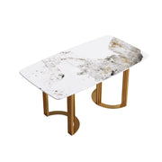 63'' & 70.87''Modern Luxury Curved Rectangular Faux Marble Dining Table With Metal Base