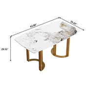 63'' & 70.87''Modern Luxury Curved Rectangular Faux Marble Dining Table With Metal Base