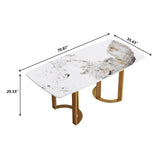 63'' & 70.87''Modern Luxury Curved Rectangular Faux Marble Dining Table With Metal Base