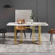 63'' & 70.87''Modern Luxury Curved Rectangular Faux Marble Dining Table With Metal Base