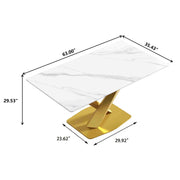 63″-70.87″ Classical Dining Table with Rectangular Sintered Stone Tabletop, X-Shaped Carbon Steel Base Design（for 4-6）