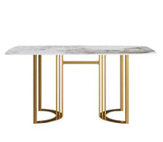 63'' & 70.87''Modern Luxury Curved Rectangular Faux Marble Dining Table With Metal Base