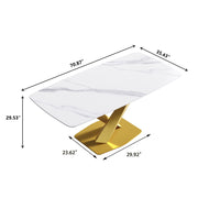 63″-70.87″ Classical Dining Table with Rectangular Sintered Stone Tabletop, X-Shaped Carbon Steel Base Design（for 4-6）