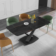 63″-70.87″ Classical Dining Table with Rectangular Sintered Stone Tabletop, X-Shaped Carbon Steel Base Design（for 4-6）