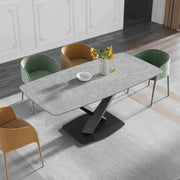 63″-70.87″ Classical Dining Table with Rectangular Sintered Stone Tabletop, X-Shaped Carbon Steel Base Design（for 4-6）