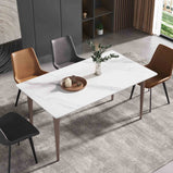 Luxury 63"-70.87'' Rectangular Dining Table for 4-6, Elegant Texture Marble Tabletop, Minimalist Carbon Steel Leg