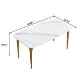 Luxury 63"-70.87'' Rectangular Dining Table for 4-6, Elegant Texture Marble Tabletop, Minimalist Carbon Steel Leg