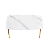 Luxury 63"-70.87'' Rectangular Dining Table for 4-6, Elegant Texture Marble Tabletop, Minimalist Carbon Steel Leg