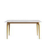 Luxury 63"-70.87'' Rectangular Dining Table for 4-6, Elegant Texture Marble Tabletop, Minimalist Carbon Steel Leg