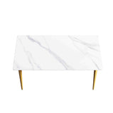 Luxury 63"-70.87'' Rectangular Dining Table for 4-6, Elegant Texture Marble Tabletop, Minimalist Carbon Steel Leg