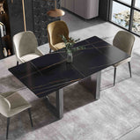 63″-70.87″ Luxury Sintered Stone Dining Table with Rectangular Tabletop, High Quality Carbon Steel Base, for 4-6 people