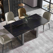 63″-70.87″ Luxury Sintered Stone Dining Table with Rectangular Tabletop, High Quality Carbon Steel Base, for 4-6 people