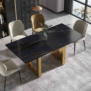 63″-70.87″ Luxury Sintered Stone Dining Table with Rectangular Tabletop, High Quality Carbon Steel Base, for 4-6 people