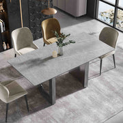 63″-70.87″ Luxury Sintered Stone Dining Table with Rectangular Tabletop, High Quality Carbon Steel Base, for 4-6 people