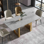 63″-70.87″ Luxury Sintered Stone Dining Table with Rectangular Tabletop, High Quality Carbon Steel Base, for 4-6 people