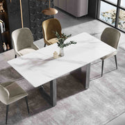 63″-70.87″ Luxury Sintered Stone Dining Table with Rectangular Tabletop, High Quality Carbon Steel Base, for 4-6 people